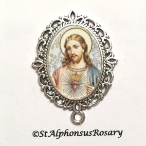 WATERPROOF | Vintage Sacred Heart of Jesus Rosary Center | Choice of Bronze, Antique Silver, Antique Gold or Bright Gold | STA-101-95