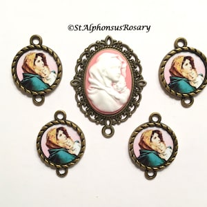 WATERPROOF Madonna of the Streets PINK Cameo Rosary Set | Bronze or Silver | Choice of 4 or 6 Paters (Our Father) Connectors | STA-101-497
