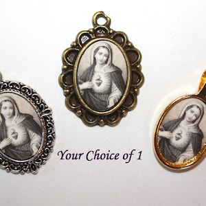 Immaculate Heart of Mary Sepia Mini Medal /Add to Rosaries/Bracelets, etc./Catholic Medal | Bronze, Silver, Antique Gold Charm | STA-101-464