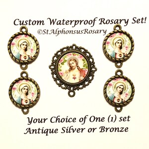 Rosary Gifts Sacred Heart of Jesus | Immaculate Heart of Mary | Rosary Parts Set | Choice of Silver or Bronze | STA-101-297