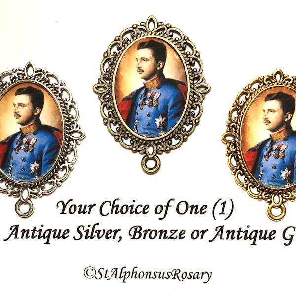 One (1) Blessed Karl of Austria Rosary Center | Rosary Supply | Your Choice of Antique Silver, Bronze or Antique Gold | STA-101-133