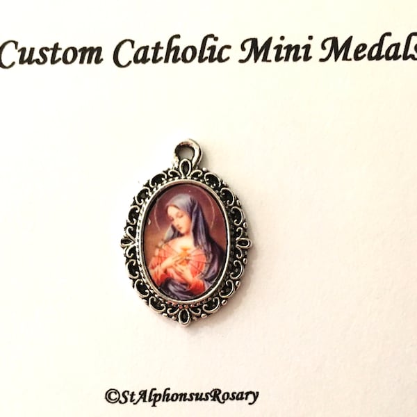 Sorrowful Mother Mary Mini Medal | Choice of 1, a set of 5 or 10 or Mixed Set | Silver, Bronze, Antique Gold or Bright Gold | STA-101-170