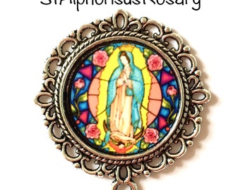 WATERPROOF | Our Lady of Guadalupe Rosary Center Part | Choice of Bronze, Antique Silver, Antique Gold or Bright Gold | STA-101-27