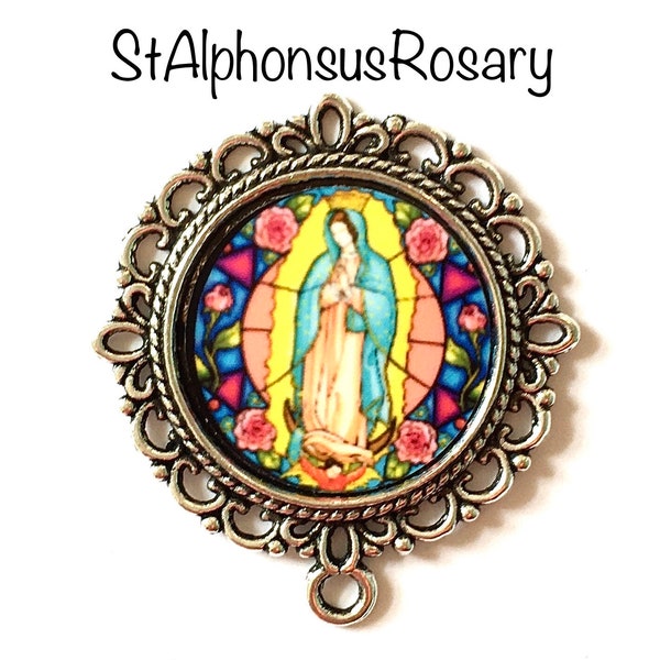 WATERPROOF | Our Lady of Guadalupe Rosary Center Part | Choice of Bronze, Antique Silver, Antique Gold or Bright Gold | STA-101-27