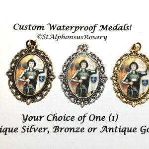 Rosary Gifts Custom Large Waterproof Catholic Medal | St. Joan of Arc | Choice of Silver, Gold or Antique Bronze | STA-101-260