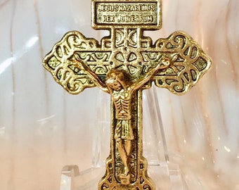 Antique Gold Finish Indulgenced Pardon Crucifix | Large 2 and 1/4” | Catholic Crucifix | Rosary Parts | Rosary Supplies