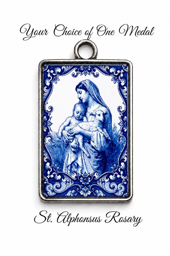 Blessed Mary and Her Lamb/Innocence Medal | Bronze or Antique Silver Pendant | STA-101-676