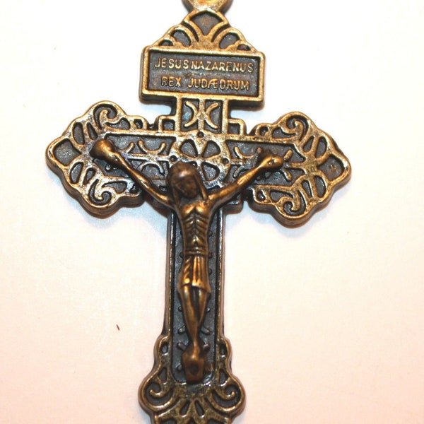 Bronze Finish Indulgenced Pardon Crucifix | Large 2 and 1/4” | Catholic Crucifix | Rosary Parts | Rosary Supplies