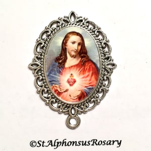 WATERPROOF | Sacred Heart of Jesus Rosary Center | Choice of Bronze, Antique Silver, Antique Gold or Bright Gold | STA-101-86