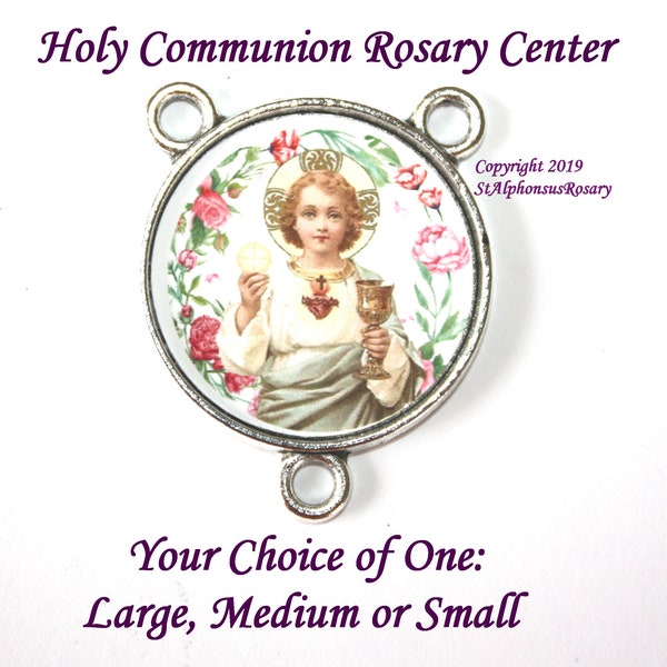 First Holy Communion Rosary Center Part | Rosary Supplies | Antique Silver Finish | Choice of Large, Medium or Small Center | STA-101-342