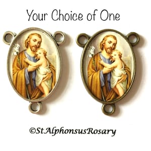 WATERPROOF  St. Joseph and Child Jesus with Lily Rosary Center Part | Choice of Antique Silver or Bronze | Rosary Parts | STA-101-146