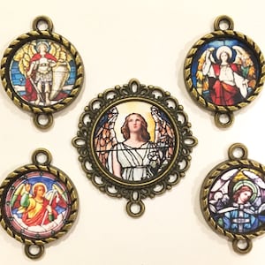 Rosary Gifts Custom Angel Rosary Set | Bronze Center & 4 Pater Image Medal Connectors Links | Rosary Supplies | STA-101-26