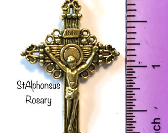 Antique Gold Finish Crucifix  | Medium Sized Crucifix (1 and 3/4 High) | Rosary Making Supplies | Your Choice of 1 or a set of Three!