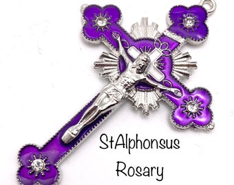 Deep Violet Purple Enamel Rhinestone Deluxe Rosary Crucifix or Pendant| Large Rosary Crucifix (2 inches) | Rosary Parts | Rosary Supplies