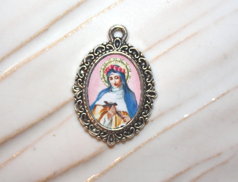 Rosary gifts St. Rose of Lima Mini Medal /Add to Rosaries/Bracelets, etc./Catholic Medal/Christian Medal/Bronze Silver Charm STA-101-349 image 2