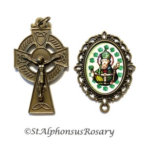 Choice of One St. Patrick Center and Crucifix Set OR Center | Bronze finish | Double Sided Crucifix Imported from Italy | STA-101-85