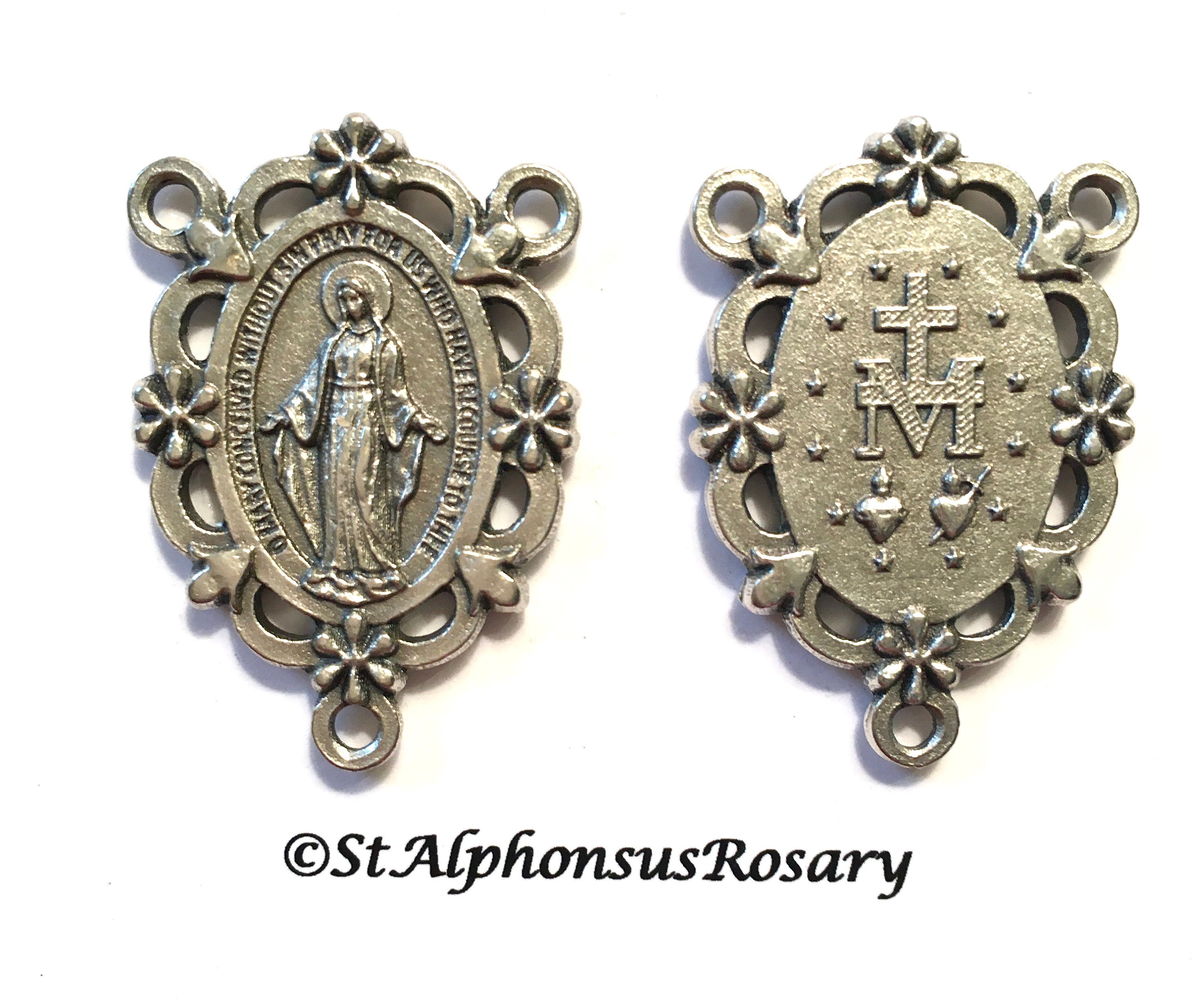 Deluxe Our Lady of the Miraculous Medal Silver Tone Rosary Center ...