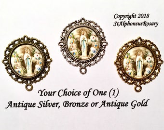 One (1) Our Lady of Lourdes Rosary Center Part | Rosary Supplies | Choice of Antique Silver, Bronze or Antique Gold | STA-101-380