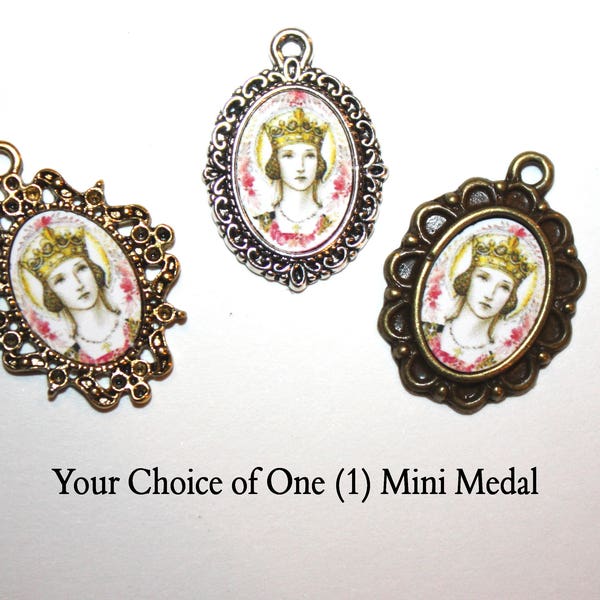 St. Margaret of Scotland Catholic Mini Medal | Add to Rosaries/Bracelets, etc. | Bronze, Antique Gold or Antique Silver| STA-101-125