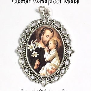 WATERPROOF Catholic Medal | St. Joseph and Child Jesus Medal | Vintage Image |Choice of Antique Silver, Bronze or Antique Gold | STA-101-338