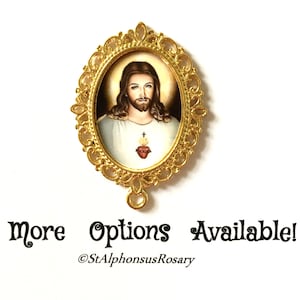 WATERPROOF | Sacred Heart of Jesus Rosary Center Part | Choice of Bronze, Antique Silver, Antique Gold or Bright Gold | STA-101-520