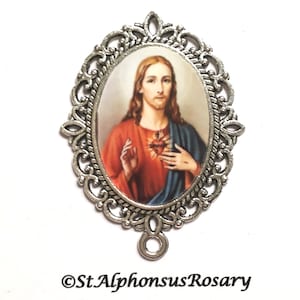 WATERPROOF | Sacred Heart of Jesus Rosary Center Part | Choice of Bronze, Antique Silver, Antique Gold or Bright Gold | STA -101-569