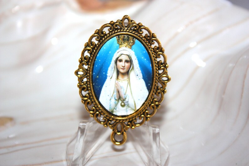 Rosary Gifts One 1 Our Lady of Fatima 1Custom Rosary Center Part Available in Antique Silver, Bronze or Antique Gold STA-101-183 image 2