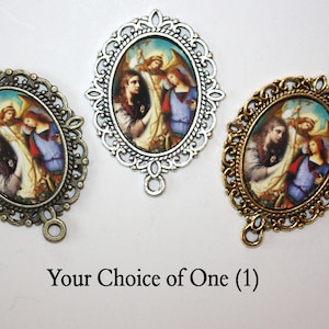 One (1) Three Archangels (Sts. Michael, Gabriel, Raphael) Rosary Center | Choice of Antique Silver, Bronze or Antique Gold | STA-101-88