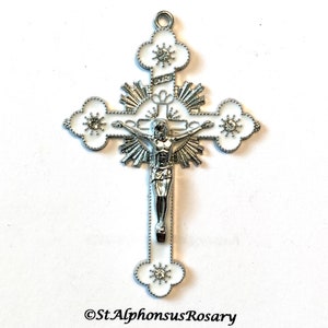 White Enamel Rhinestone Deluxe Rosary Crucifix or Pendant| Large Rosary Making Crucifix (2 inches) | Rosary Parts | Rosary Supplies