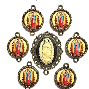 Rosary Gifts Custom Jesus Crowned with Thorns Cameo Rosary Set | Center & 4 Pater Image Medal Connectors Links |  Choice of Bronze or Silver