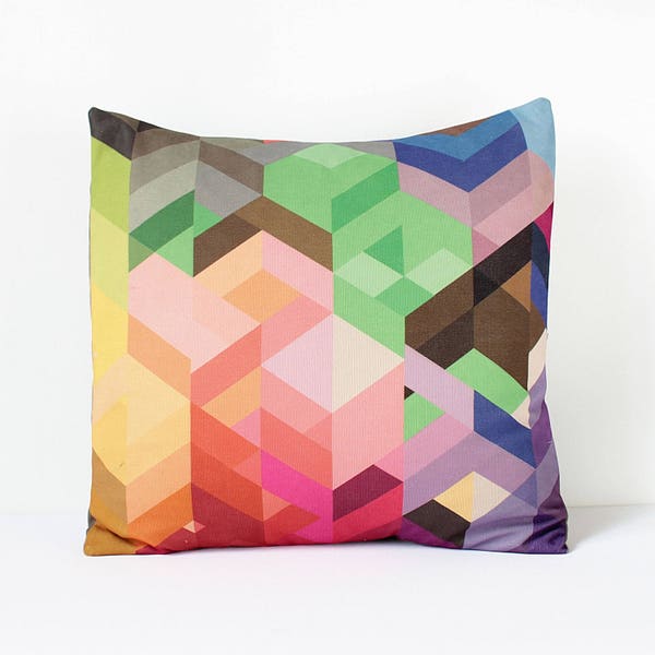 Bright Colorful Geometric Chevron Pillow Cover, Dorm Decor, Kids Throw Pillow , Multicolor Pillow, Housewarming Gift, Modern Home Decor