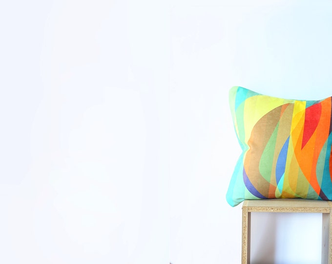 Abstract Cotton Pillow Cover With Orange Teal Yellow Red Etsy