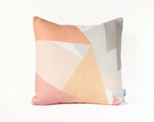 Abstract Decorative Pillow Cover in Gray, Sugar Pink, Peach, Apricot / Geometric Cushion / Peach Pillow Cover / Pink Triangle Pillow