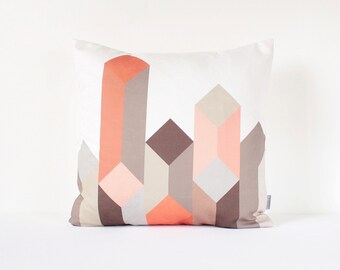 SALE! Geometric Decorative Pillow Cover in Peach, Pink, Salmon, Gray, Brown / Geometric Cushion Cover / Pink Pillow / Modern Peach Pillow