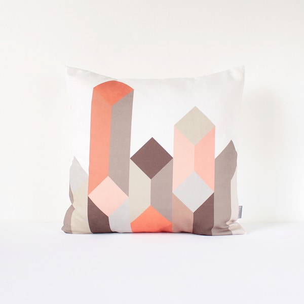VENTE ! Géométriques décoratifs coussins/couverture en pêche, rose, saumon, gris, marron / géométrique coussin cache / rose coussin moderne / oreiller de pêche