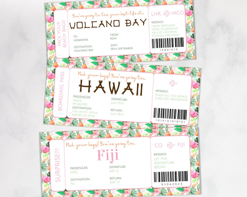 Editable Airline Ticket, Personalized Hawaiian Boarding Pass Printable