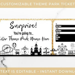 Theme Park Ticket Template, Personalized Admission Ticket for Amusement Park, DIY Customizable Entry Pass, Printable Gift for Kids, Family