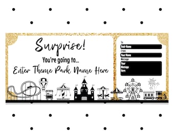 Plantilla de boleto para parque temático, boleto personalizado para parque de atracciones, pase de entrada personalizable, regalo imprimible para niños y familias.