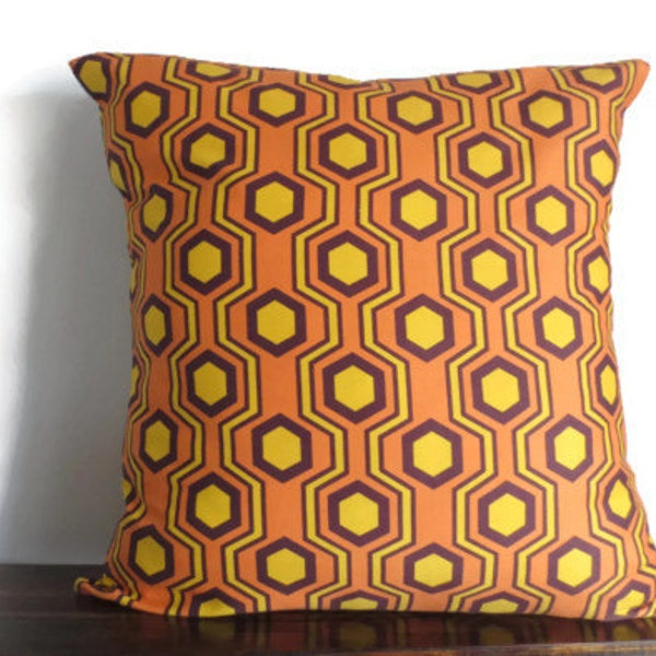 Retro orange cushion cover, pillow cover, decorative throw pillow - bright orange,yellow and brown 18 x 18