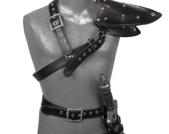 Leather Pirate Medieval Belt and Baldric with Shoulder Pauldron and Sword Holder/Frog Armor LARP