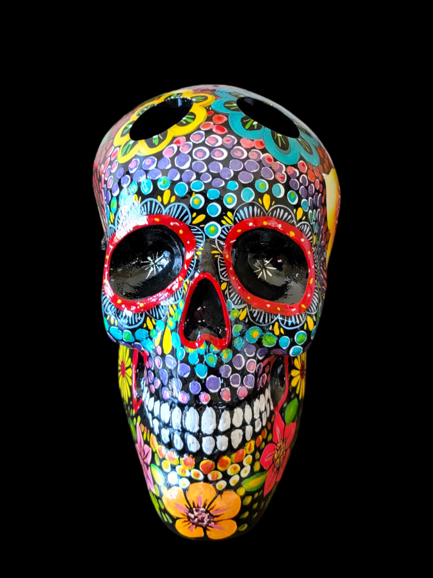 Black Fiberglass Skull (calavera) Tasting Flight Tray With LED