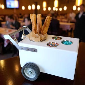 Mini Table Top Snack Cart – Churros, Esquite, Popcorn, Dessert Display for Home or Business with 3 toppings containers