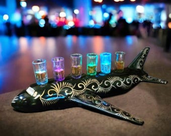 Black Airplane Tequila shot Flight Tray with LED lights