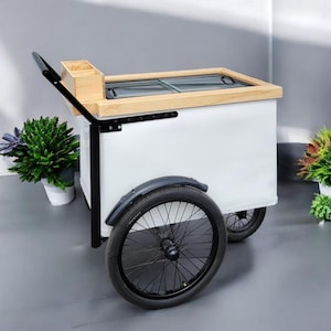 Tall Standard  size sliding glass doors white with black trim Paleta Cart, Popsicle Cart, Ice Cream Cart - 3 way look