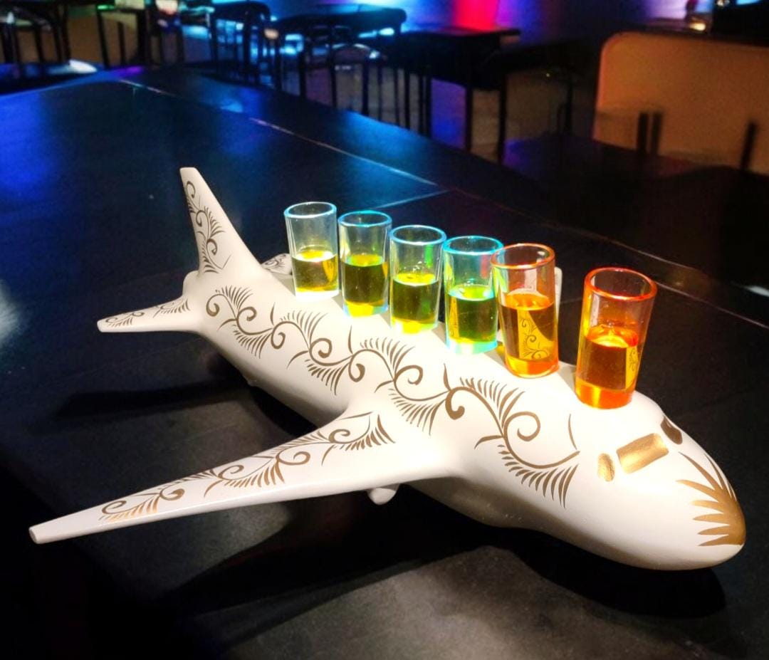 Bandeja De Vuelo Para Tragos De Tequila De Avión Blanco Con Luces LED - México