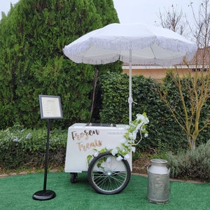 White handle Popsicle Cart, Paleta Cart, Ice Cream Cart