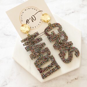 MARDI GRAS Multi Color Glitter Acrylic Earrings with gold post