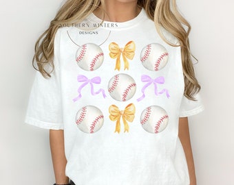 Purple and Gold Louisiana Tigers Baseball and Bows Comfort Colors T-shirt, Tigers baseball shirt,