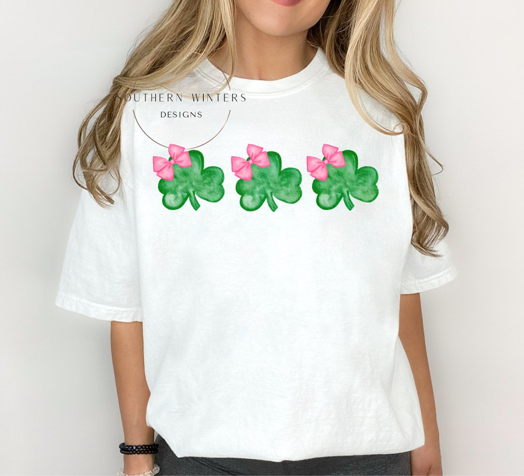 Adult St. Patrick's Day Shamrocks With Pink Bows Comfort Colors T-shirt ...
