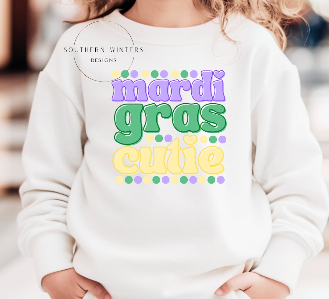 Youth Mardi Gras Cutie Smiley Face Retro Design Sweatshirt, Kids Mardi